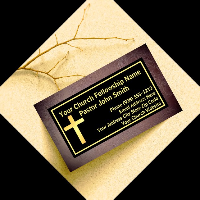 Carte De Visite Église Pasteur Grunge Noir Or  (The foil details are simulated in the artwork. No actual foil will be used in making this product.)
