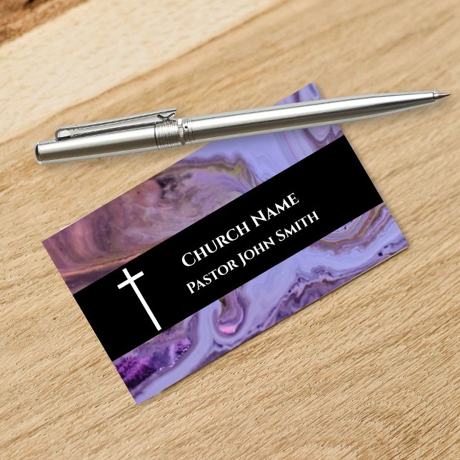 Carte De Visite Église Pasteur Marbre Violet Chrétien (Church Pastor Purple Marble Christian Business Card)