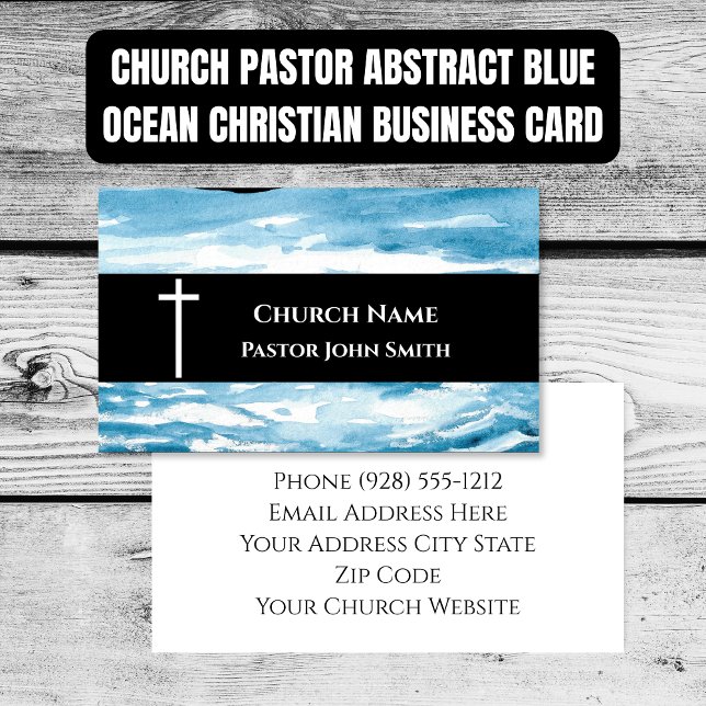 Carte De Visite Église Pasteur Résumé Océan Bleu Chrétien (Church Pastor Abstract Blue Ocean Christian Business Card)