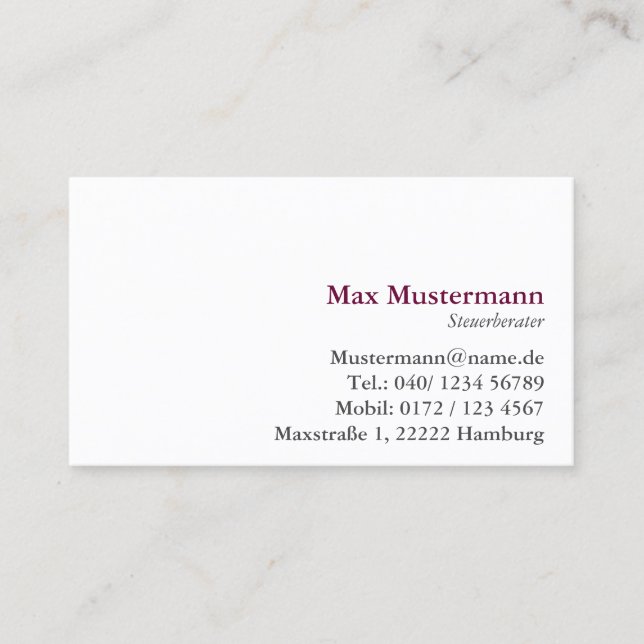 Carte De Visite einfache Steuerberater Visitenkarte (Devant)