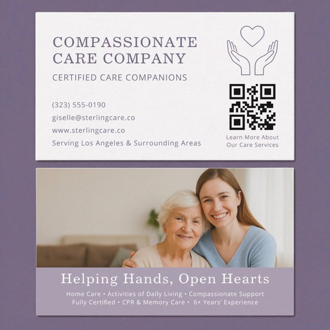 Carte De Visite Elderly Home Help Professional QR Code (Créateur téléchargé)