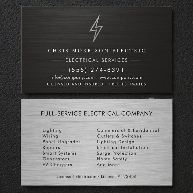 Carte De Visite Electrical Contractor Silver Metallic (Créateur téléchargé)