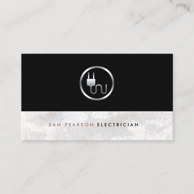 Carte De Visite Electrician Bold Electric Plug Icon Simple Elegant (Devant)