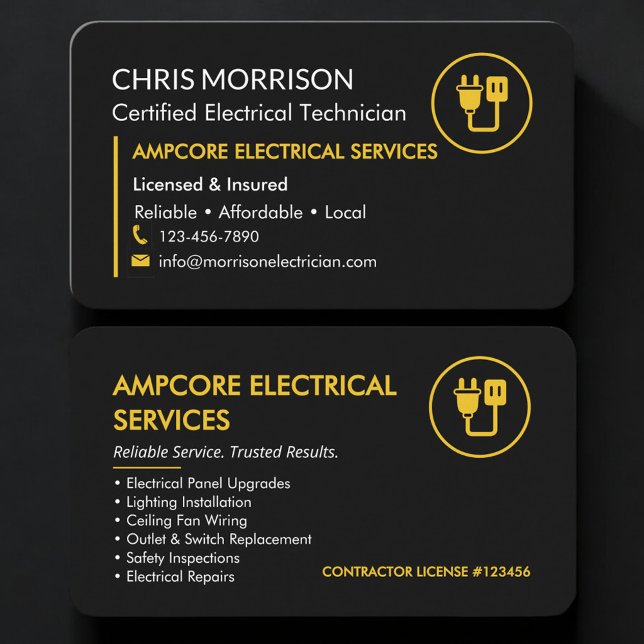 Carte De Visite Electrician Electrical Branding Black Yellow (Créateur téléchargé)