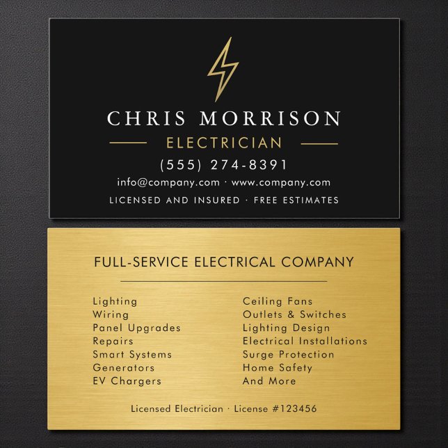 Carte De Visite Electrician Metal Black Gold Handyman Contractor (Créateur téléchargé)