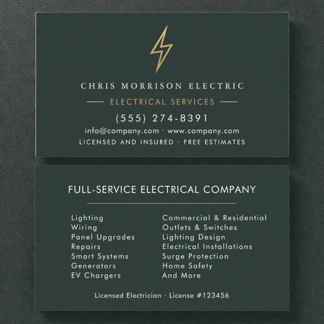 Carte De Visite Electrician – Professional Green Electric Company (Créateur téléchargé)