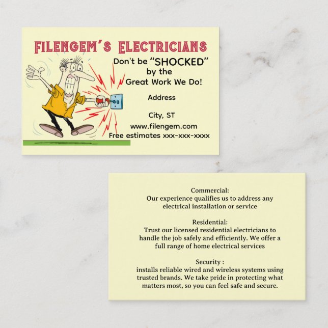 Carte de visite "Électricien" (Devant / Derrière)