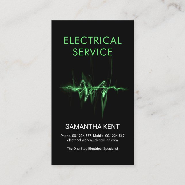 Carte De Visite Électricien à ondes luminescentes vert (Devant)