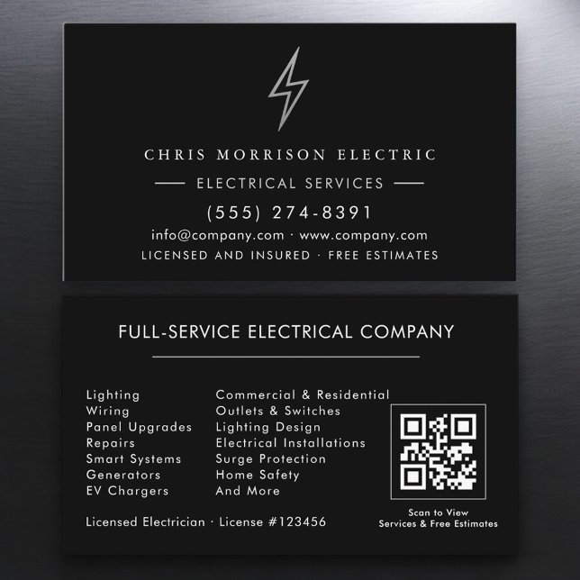 Carte De Visite Électricien – Black Silver Electrical Service (Créateur téléchargé)