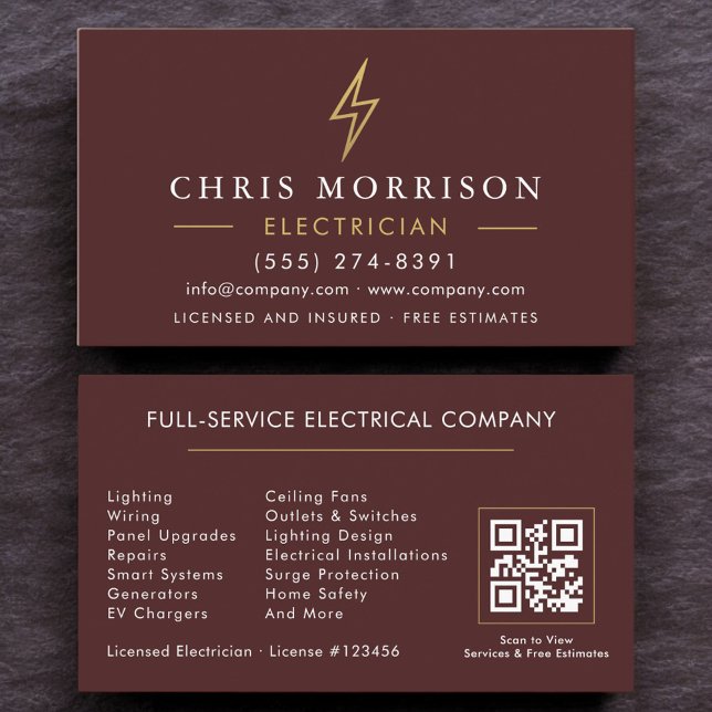 Carte de Visite Électricien Code QR Moderne Bourgo (Créateur téléchargé)