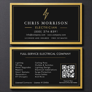 Carte de visite Électricien Code QR Noir Électrici