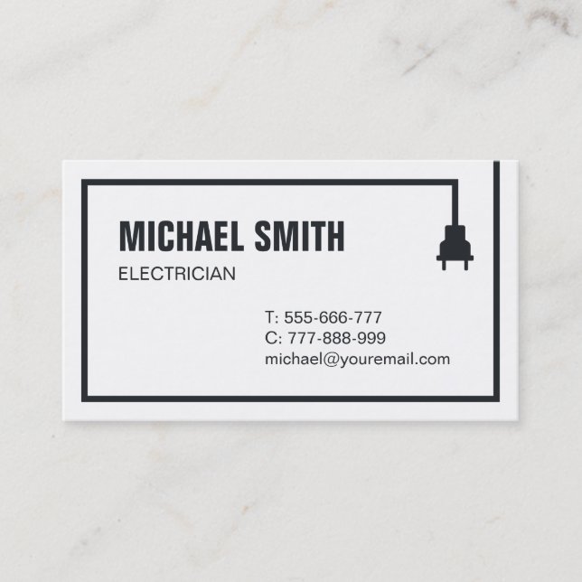 Carte De Visite Électricien de prise de courant minimaliste de fil (Devant)