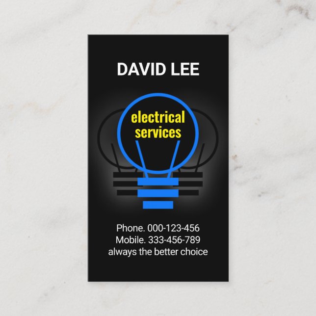 Carte De Visite Électricien électricien par ampoule bleue (Devant)