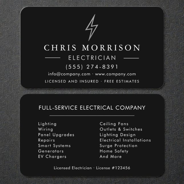 Carte De Visite Électricien Électrique Argent Noir (Créateur téléchargé)