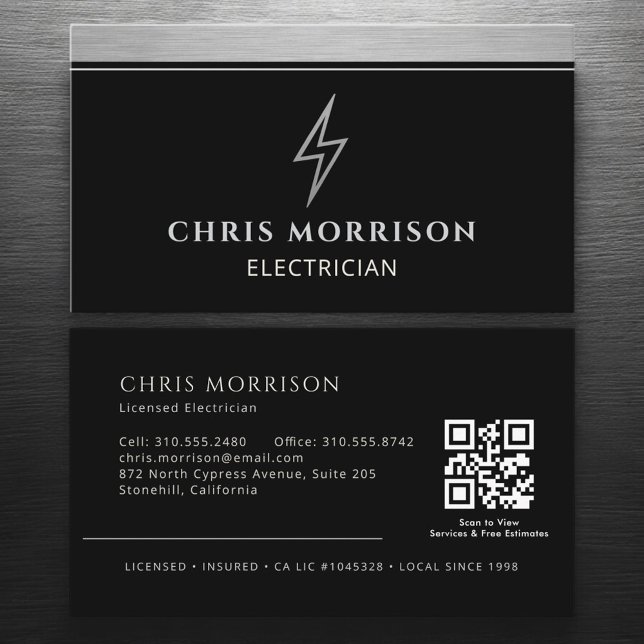 Carte De Visite Électricien industriel Code QR métallique (Créateur téléchargé)