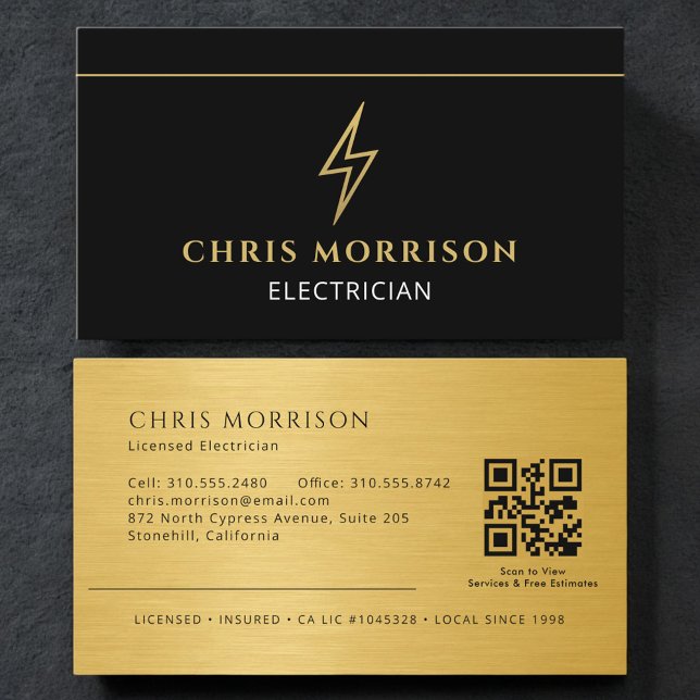 Carte de visite Électricien Moderne avec QR Code (Créateur téléchargé)