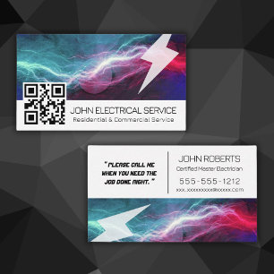 Carte De Visite Électricien Moderne QR – Foudre Professionnelle
