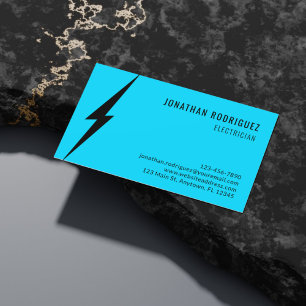 Carte De Visite Électricien Personnalisé Éclair Bleu Néo Noir