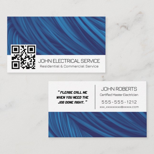 Carte De Visite Electricien professionnel avec code QR (Devant / Derrière)