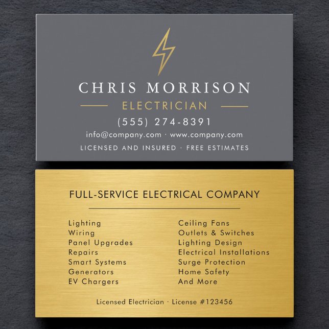 Carte De Visite Électricien Professionnel Industriel Or (Créateur téléchargé)