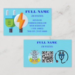Carte De Visite Électricien Professionnel Moderne Code QR Bleu Cla