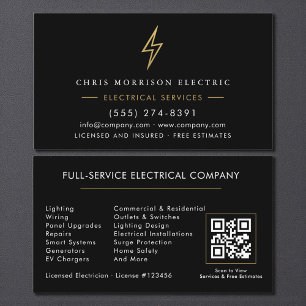 Carte De Visite Électricien – Service Électrique Moderne Noir Or