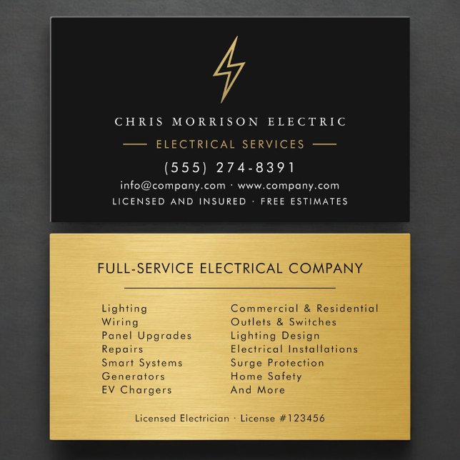 Carte De Visite Électricien Services Électriques Métallic Or (Créateur téléchargé)