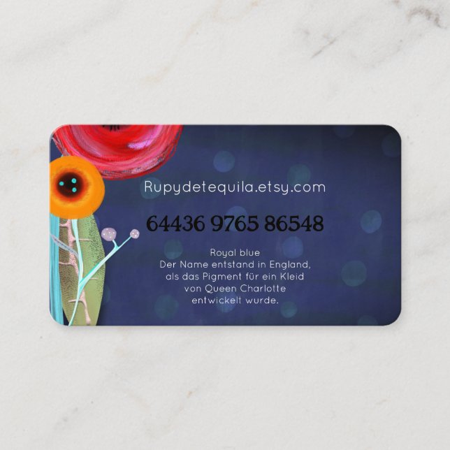 Carte De Visite Élégance bleu bouquet azur fleuri (Devant)