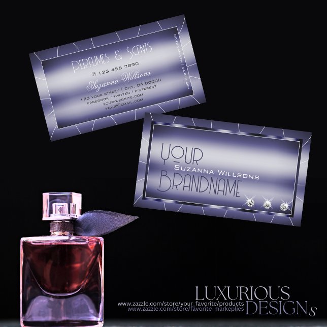 Carte De Visite Elégance Bleu chatoyant Noble élégant avec diamant (Créateur téléchargé)