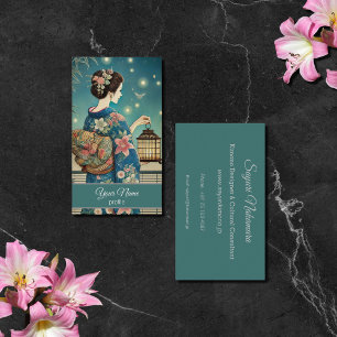 Carte De Visite Élégance de Lucioles – Kimono d'Été