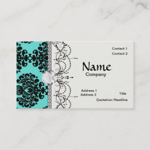 Carte De Visite élégance en damas noir sur bleu aqua