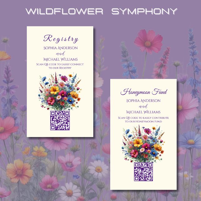 Carte De Visite Élégance fleur sauvage-Registre-Lune de miel (Wildflower Symphony Wedding Registry and Honeymoon Fund-Colorful, Rustic, Country, Bohemian, Elegant)