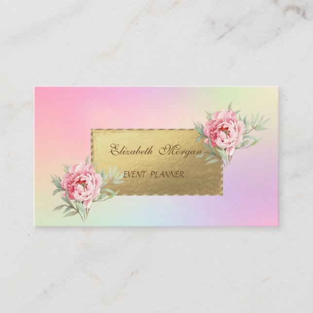 Carte De Visite Élégance Holographique Professionnelle, Fleurs (Devant)