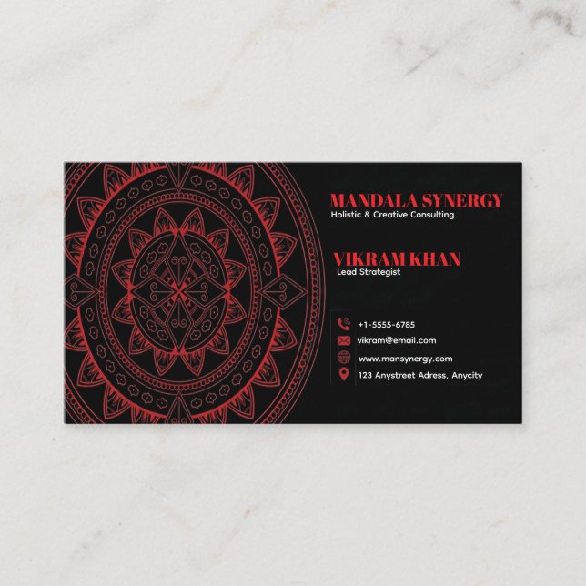 Carte De Visite Élégance Mandala Cramoisi (Devant)