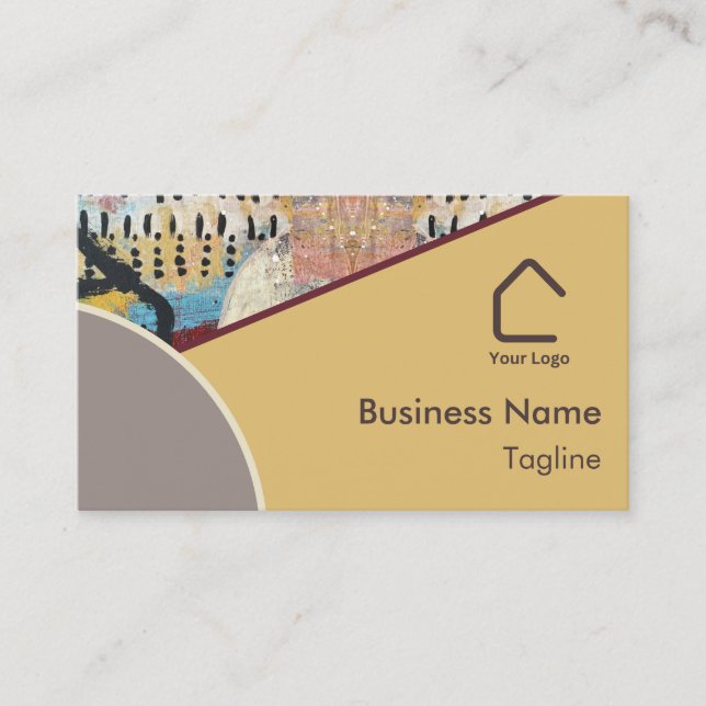 Carte De Visite Élégance neutre Accents Abstraits Logo Code QR (Devant)