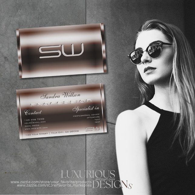 Carte De Visite Elégance Rose foncé Or et Faux 3D Monogramme Noble (Créateur téléchargé)