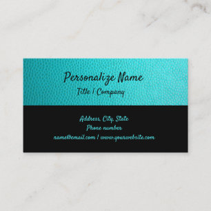 Carte De Visite Élégance simple, aspect en cuir Turquoise et noir