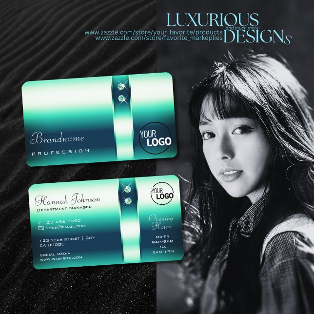 Carte De Visite Elegance Turquoise Gradient Shimmery Diamonds ajou (Créateur téléchargé)