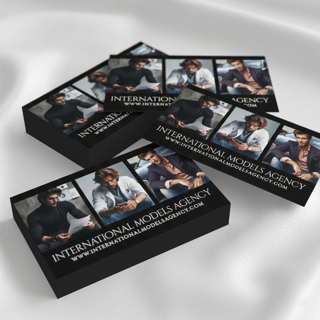 Carte De Visite Elégant 3 images Photos Triptych Model Agency (3-Photo Triptypch Business Card Cover Photo (Stacked, Obverse))