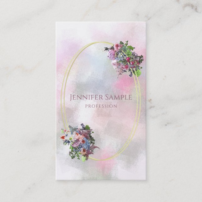 Carte De Visite Elégant Abstrait Aquarelle Fleurs Gold Frame (Devant)