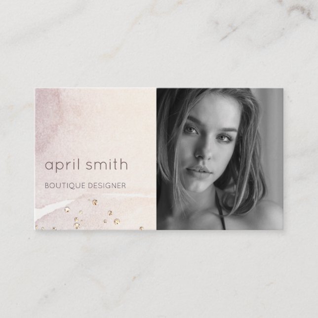 Carte De Visite Elégant Abstrait or violet aquarelle photo (Devant)