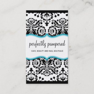 Carte De Visite ELEGANT AFFAIRES élégant damask noir aqua bleu