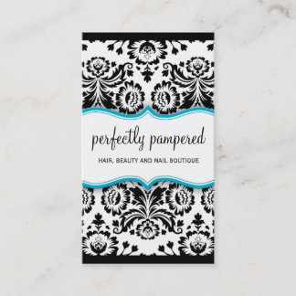 Carte De Visite ELEGANT AFFAIRES élégant damask noir aqua bleu