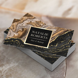 Carte De Visite Élégant Agate Noir & Or Marbre Salon de Beauté Bu