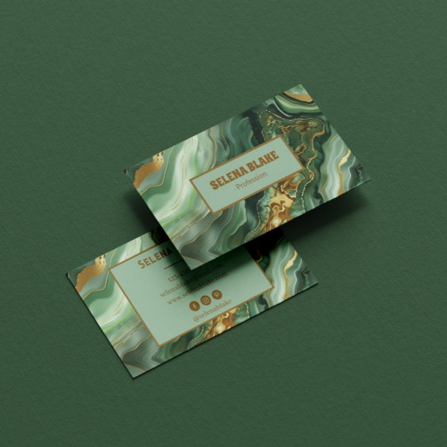 Carte De Visite Élégant Agate vert avec doré - Moderne (Créateur téléchargé)