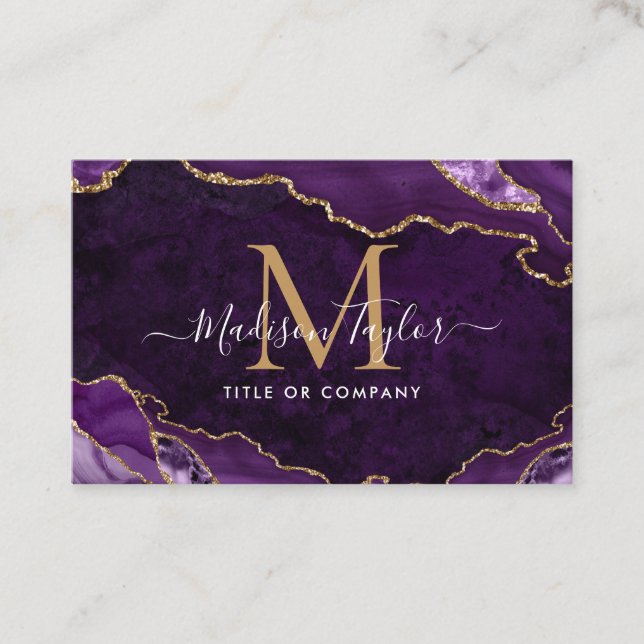 Carte De Visite Élégant Agate violet Or Parties scintillant Script (Devant)