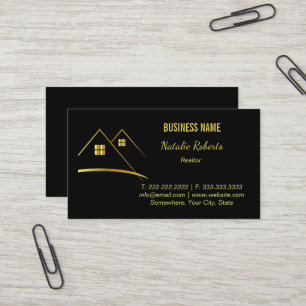 Carte De Visite Élégant Agent Immobilier Affaires Noir & Or 