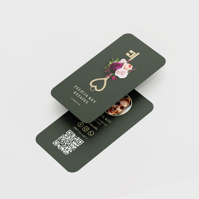 Carte De Visite Élégant agent immobilier floral (Créateur téléchargé)