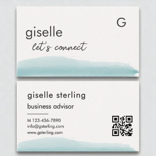 Carte De Visite Élégant Aqua Brush Stroke QR Code