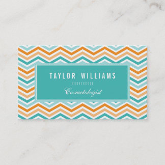 Carte De Visite Elégant, Aqua Turquoise & Orange Chevron